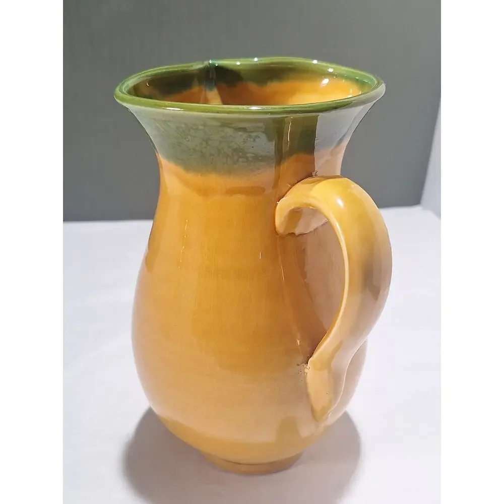 Vintage Hand Thrown Art Pottery Olive Branch Pitcher 7.5